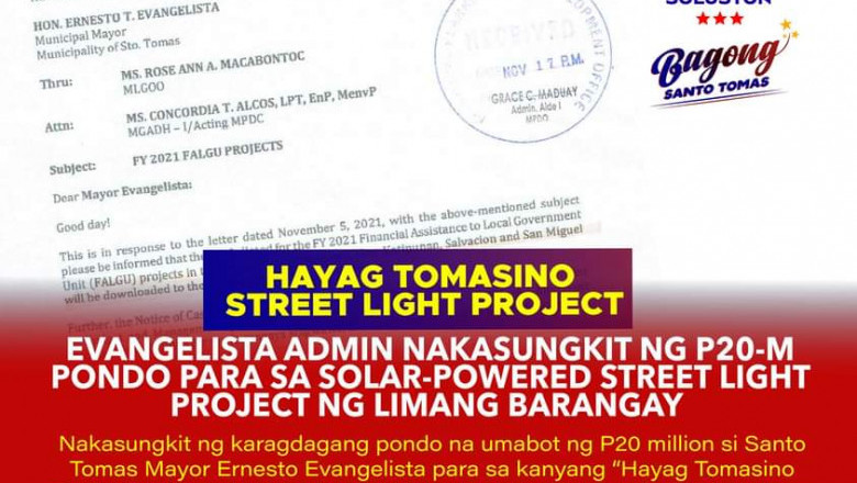 Santo Tomas LGU, nakatanggap ng P20 milyon mula sa DILG para sa Hayag Tomasino Project