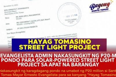 𝗣𝟮𝟬-𝗠 𝗽𝗼𝗻𝗱𝗼 𝗽𝗮𝗿𝗮 𝘀𝗮 𝘀𝗼𝗹𝗮𝗿-𝗽𝗼𝘄𝗲𝗿𝗲𝗱 𝘀𝘁𝗿𝗲𝗲𝘁 𝗹𝗶𝗴𝗵𝘁 𝗽𝗿𝗼𝗷𝗲𝗰𝘁 ilalaan sa 𝟱 𝗯𝗮𝗿𝗮𝗻𝗴𝗮𝘆 sa bayan ng Santo Tomas, Davao del Norte