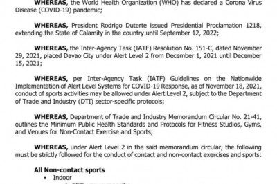 Davao City gov’t bans basketball leagues, contact sports tournaments