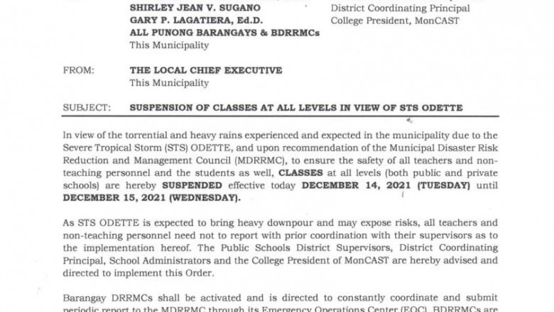 Klase sa Monkayo suspendido na dahil sa  malakas na buhos ng ulan dala ni Bagyong Odette