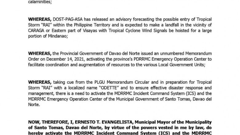 Santo Tomas LGU, naka-antabay sa posibleng epekto ni Bagyong Odette