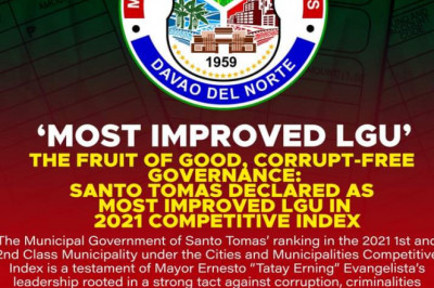 Santo Tomas declared as Most Improved LGU in 2021