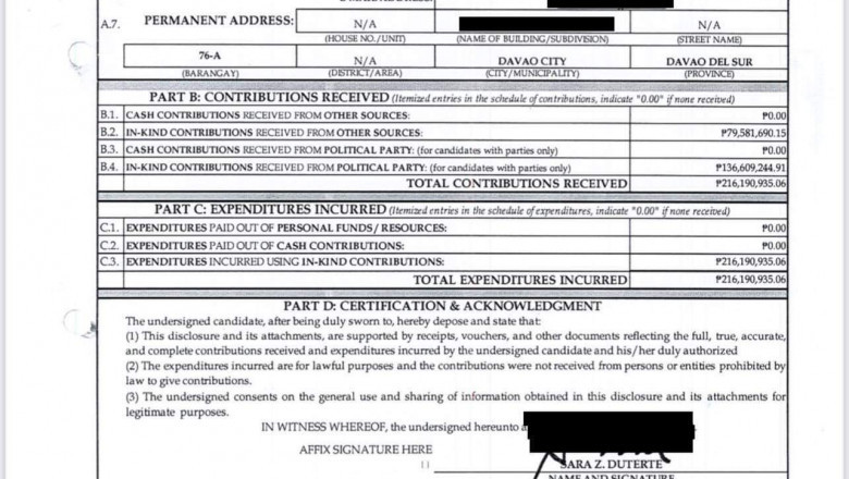 Gastos ni VP-elect Sara Duterte sa panahon ng eleksyon, umabot ng mahigit P200-M