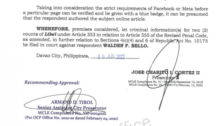 Bello indicted for 2 Libel charges vs former Davao CIO