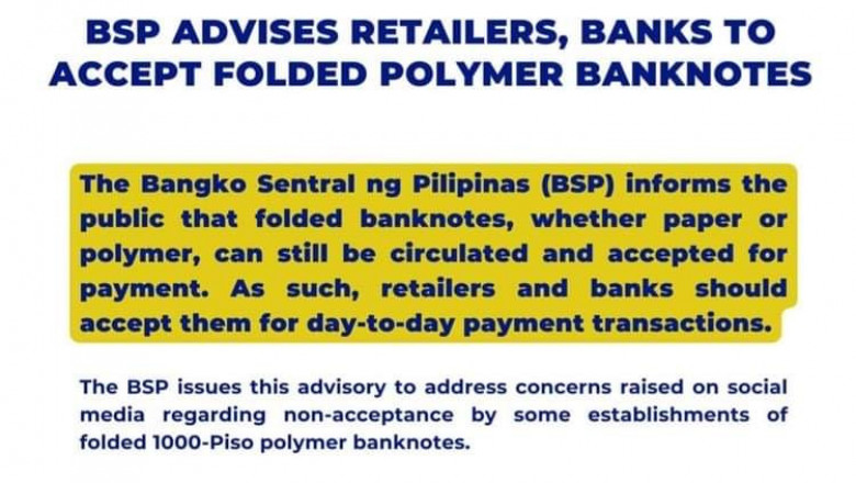 Mga retailers, bangko gitambagan sa BSP nga dawaton ang mga folded polymer banknotes