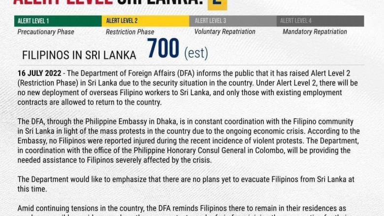 Mga Pinoy sa Sri Lanka, pinag-iingat dulot ng umiinit na tensyon; Alert Level 2, itinaas ng DFA