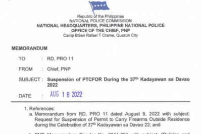 PNP okays implementation of region-wide gun ban for Kadayawan Festival