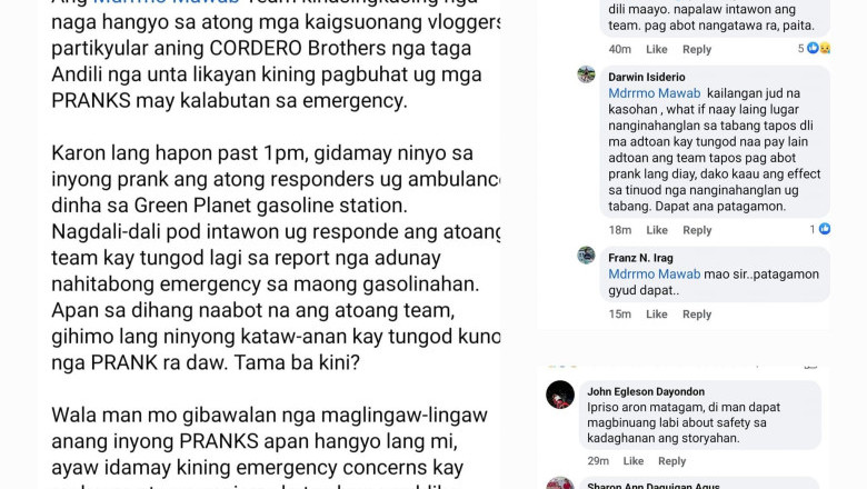 Tungod sa prank, Vlogger sa Davao de Oro, lagmit kasuhan ug kriminal