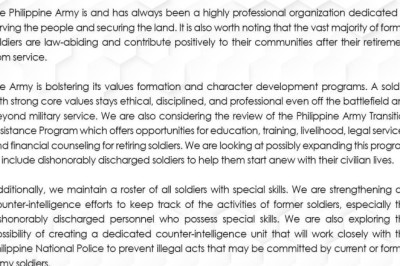 Galaw ng mga dating sundalo na may “special skills”, imomonitor ng Philippine Army