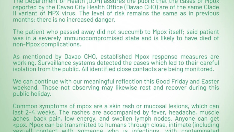 DOH, nagklaro nga dili Mpox ang gikamatyan sa usa sa 2 ka pasyente