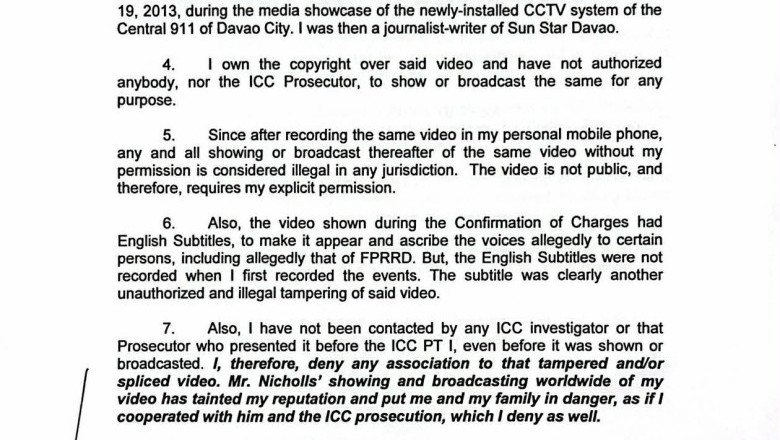 Davao-Based Journalist Executes Affidavit Denying ICC Use of Allegedly Tampered CCTV Video