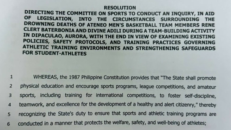 Resolusyon para sa imbestigasyon ng pagkamatay ng 2 basketball players ng AdMU, inihain sa Senado