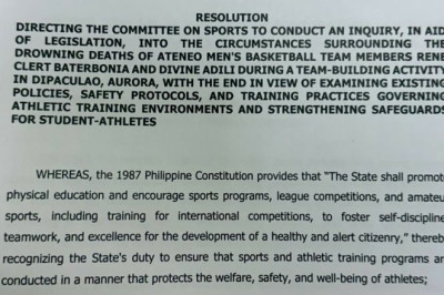 Resolusyon para sa imbestigasyon ng pagkamatay ng 2 basketball players ng AdMU, inihain sa Senado